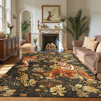 Garvee 8' x 10' Tiger Floral Area Rug, Washable Non-Slip Low-Pile Animal Print Rug for Living Room, Bedroom & Dining Room, Brown