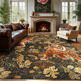 Garvee 5' x 7' Tiger Floral Area Rug, Washable Non-Slip Low-Pile Animal Print Rug for Living Room, Bedroom & Office, Brown - Brown