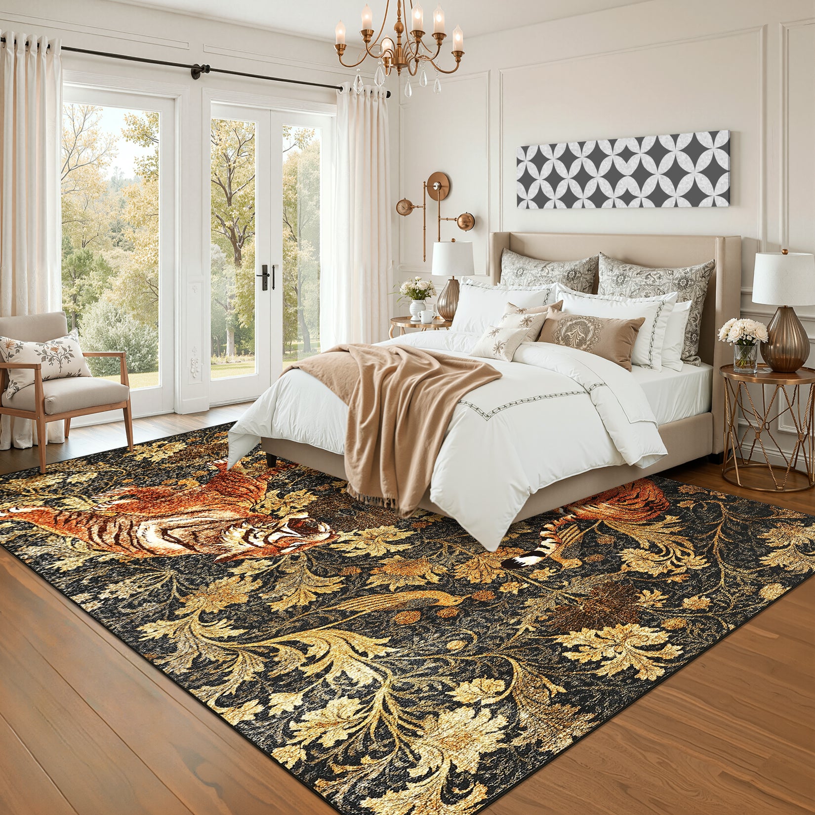 Garvee 8' x 10' Tiger Floral Area Rug, Washable Non-Slip Low-Pile Animal Print Rug for Living Room, Bedroom & Dining Room, Brown