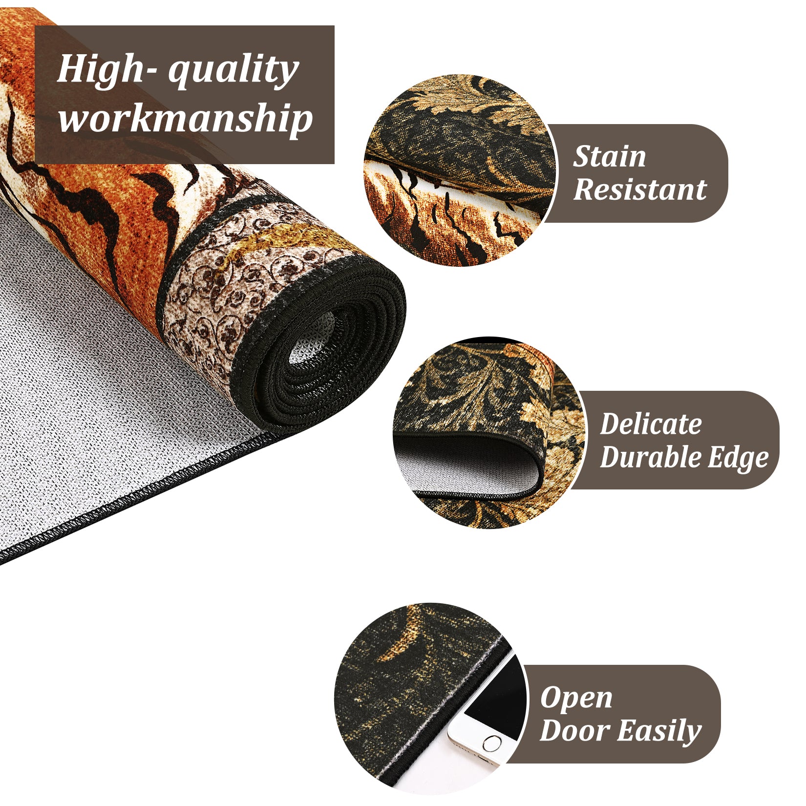 Garvee 9' x 12' Large Tiger Floral Area Rug, Washable Non-Slip Low-Pile Animal Print Rug for Living Room & Bedroom, Brown