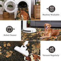 Garvee 9' x 12' Large Tiger Floral Area Rug, Washable Non-Slip Low-Pile Animal Print Rug for Living Room & Bedroom, Brown