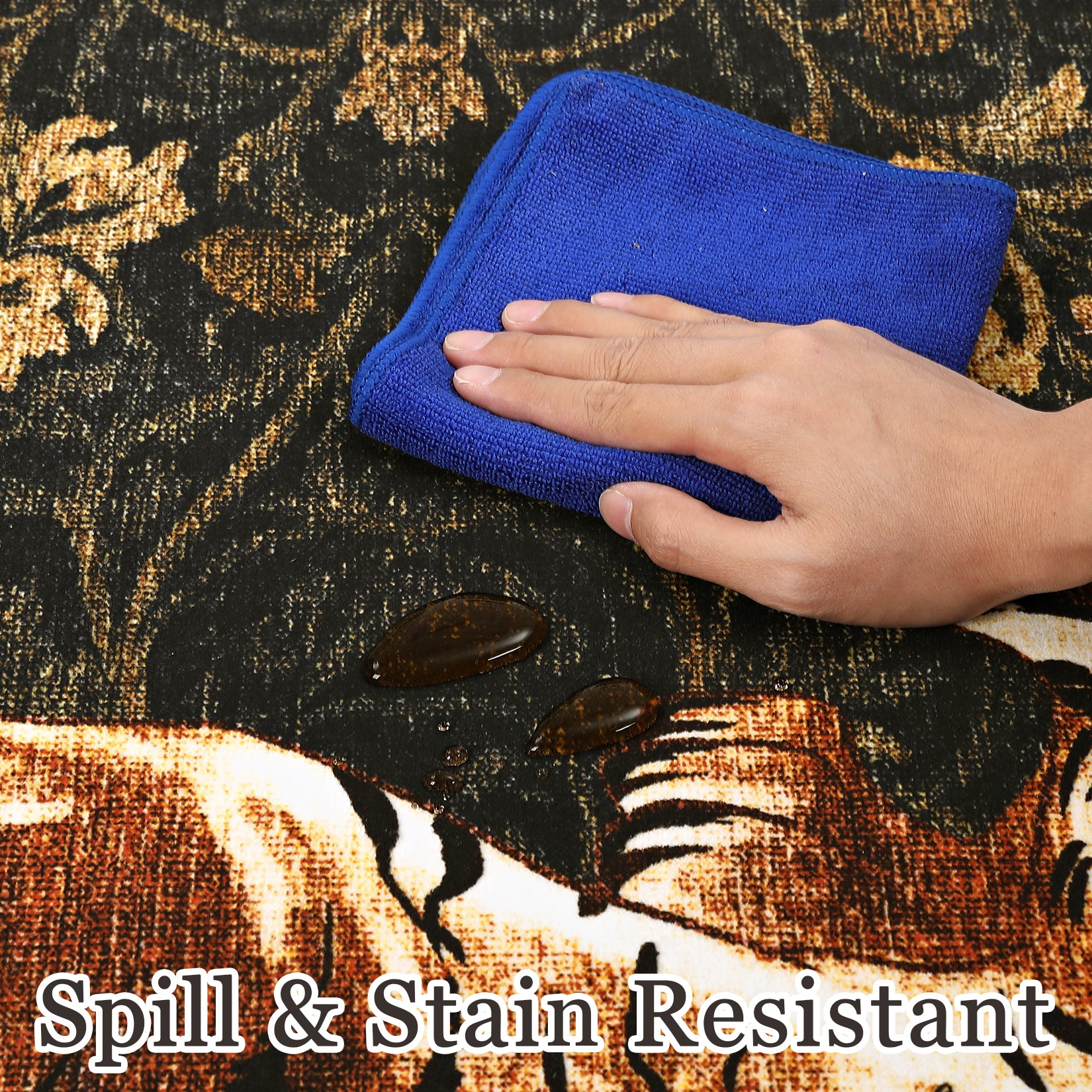 Garvee 9' x 12' Large Tiger Floral Area Rug, Washable Non-Slip Low-Pile Animal Print Rug for Living Room & Bedroom, Brown