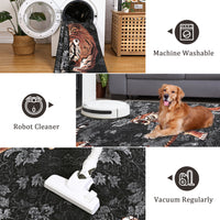 Garvee 5' x 7' Tiger Floral Area Rug, Washable Non-Slip Low-Pile Animal Print Rug for Living Room, Bedroom & Office, Dark Gray
