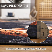 Garvee Bedroom Rug Washable Area Rug Non Slip Low Pile Boho Floral Carpet Navy 6x9ft