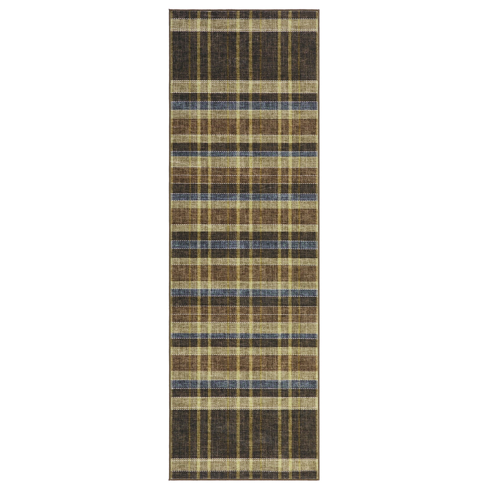 Garvee Plaid Washable Runner Rug 2x6 Soft Non Slip Kitchen Rug Brown Modern Checkered Textured Entryway Rug Low Pile Stain Resistant