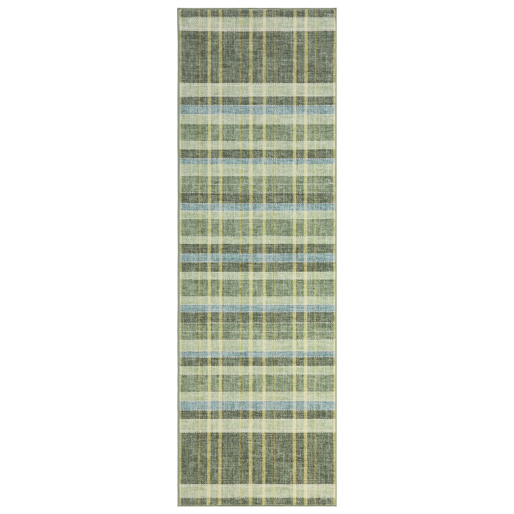 Garvee 2x6 Green Plaid Runner Rug Washable Non Slip Low Pile Kitchen Hallway Entryway Carpet Soft Farmhouse Checkered Rug