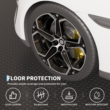 Garvee Heavy Duty Diamond Plate PVC Garage Floor Mat, 5x10 ft, 2.0mm Thick, Waterproof, Non-Slip Roll – Easy to Cut & Clean, Durable for Car Parking, Workshop, Basement – Double-Sided Tape Included, Black