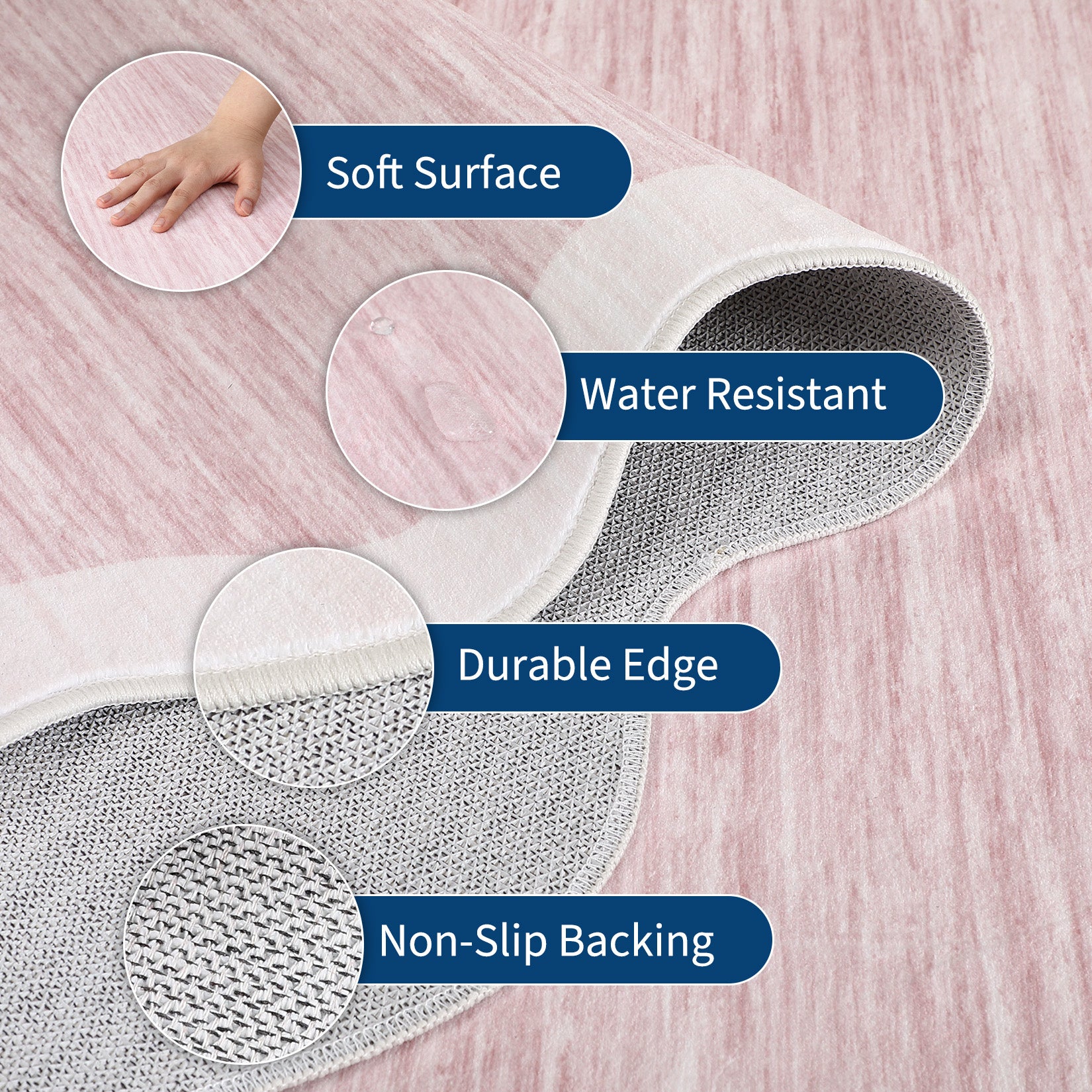 Garvee Modern Scalloped Washable Area Rug 9' × 12' – Soft Low Pile, Non-Slip, Mark Resistant Carpet for Living Room, Bedroom, Nursery, Dining Room, Office – Large Throw Rug – Blush Pink