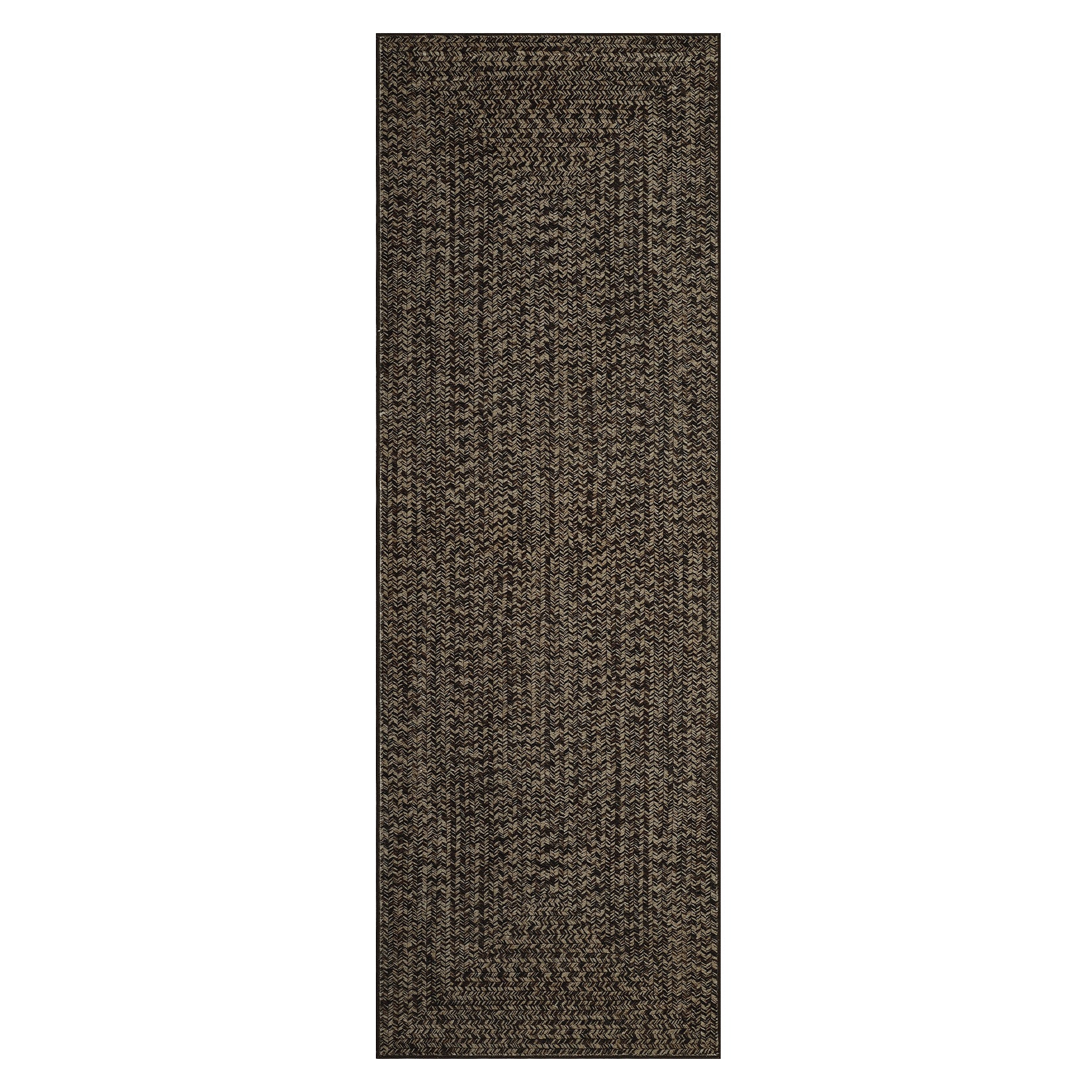 Garvee 2' x 10' Extra-Long Printed Braided-Style Runner Rug, Washable Low-Pile Rug with Non-Slip TPR Backing for Hallway & Kitchen, Dark Brown