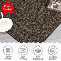 Garvee 2' x 10' Extra-Long Printed Braided-Style Runner Rug, Washable Low-Pile Rug with Non-Slip TPR Backing for Hallway & Kitchen, Dark Brown