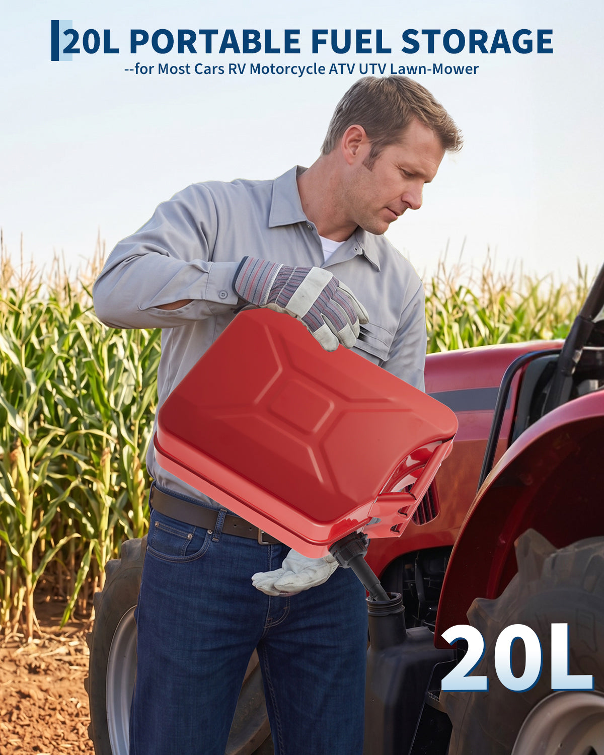 Garvee 20L Metal Fuel Container with Tube, 5.3 Gallon Jerry Can with Sealing Cap, Grip Handle,6L/Min Max Flow Rate,Corrosion-Resistant Tank for Most Vehicles Cars Motorcycle ATV UTV, Red 2 Pack