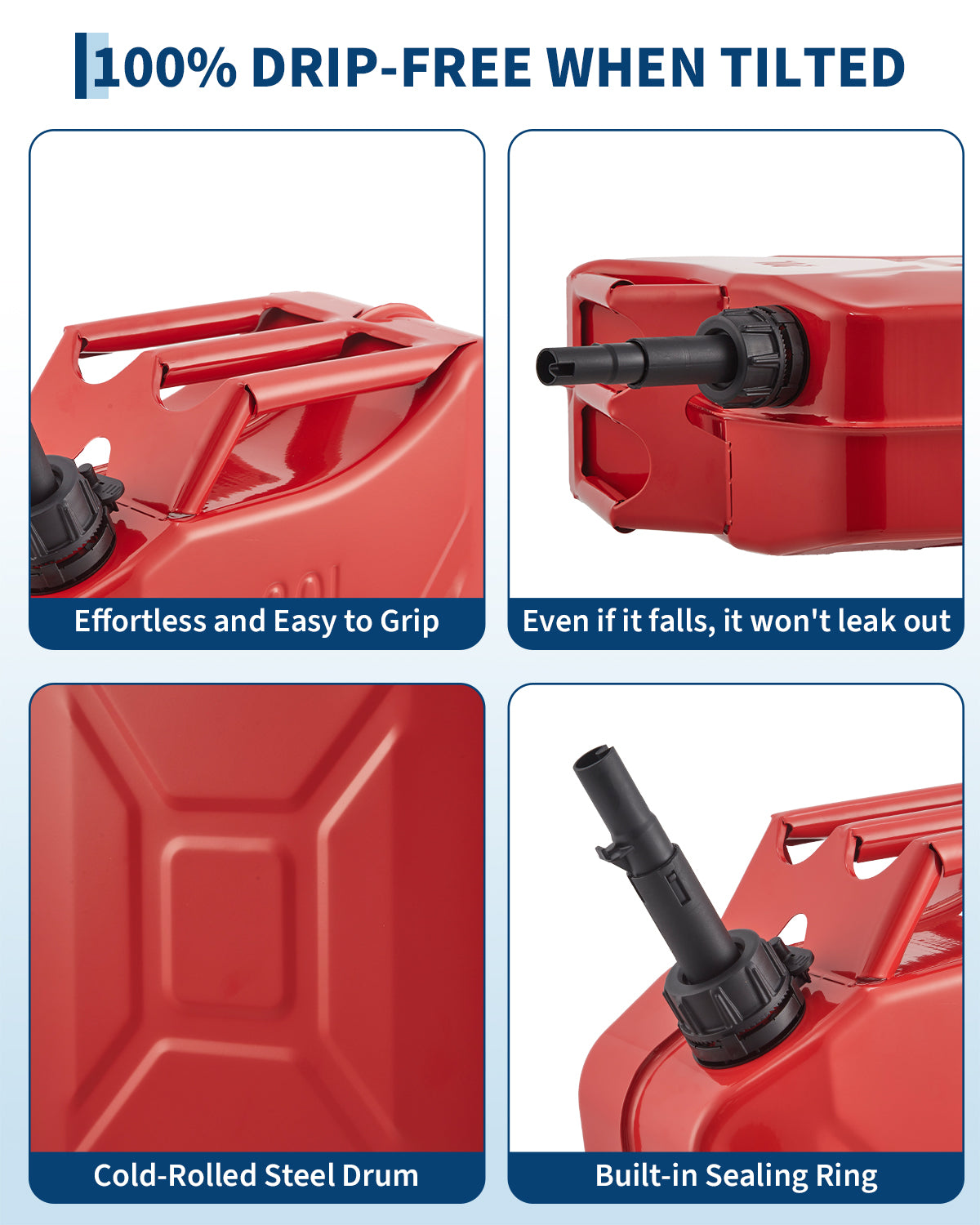 Garvee Corrosion-Resistant Steel Jerry Can Fuel Transfer Tank – 20L/5.3-Gallon, Fast 6L/Min Circulation, Portable Gasoline Storage with Extension Tube & Sealing Cap for Car, Truck, ATV, UTV, Boat, Motorcycle – Red, Single Pack