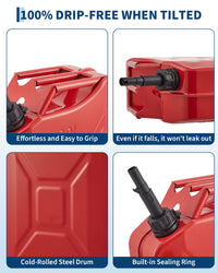 Garvee Corrosion-Resistant Steel Jerry Can Fuel Transfer Tank – 20L/5.3-Gallon, Fast 6L/Min Circulation, Portable Gasoline Storage with Extension Tube & Sealing Cap for Car, Truck, ATV, UTV, Boat, Motorcycle – Red, Single Pack