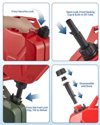 Garvee 20L Metal Fuel Container with Tube, 5.3 Gallon Jerry Can with Sealing Cap, Grip Handle,6L/Min Max Flow Rate,Corrosion-Resistant Tank for Most Vehicles Cars Motorcycle ATV UTV, Red 2 Pack