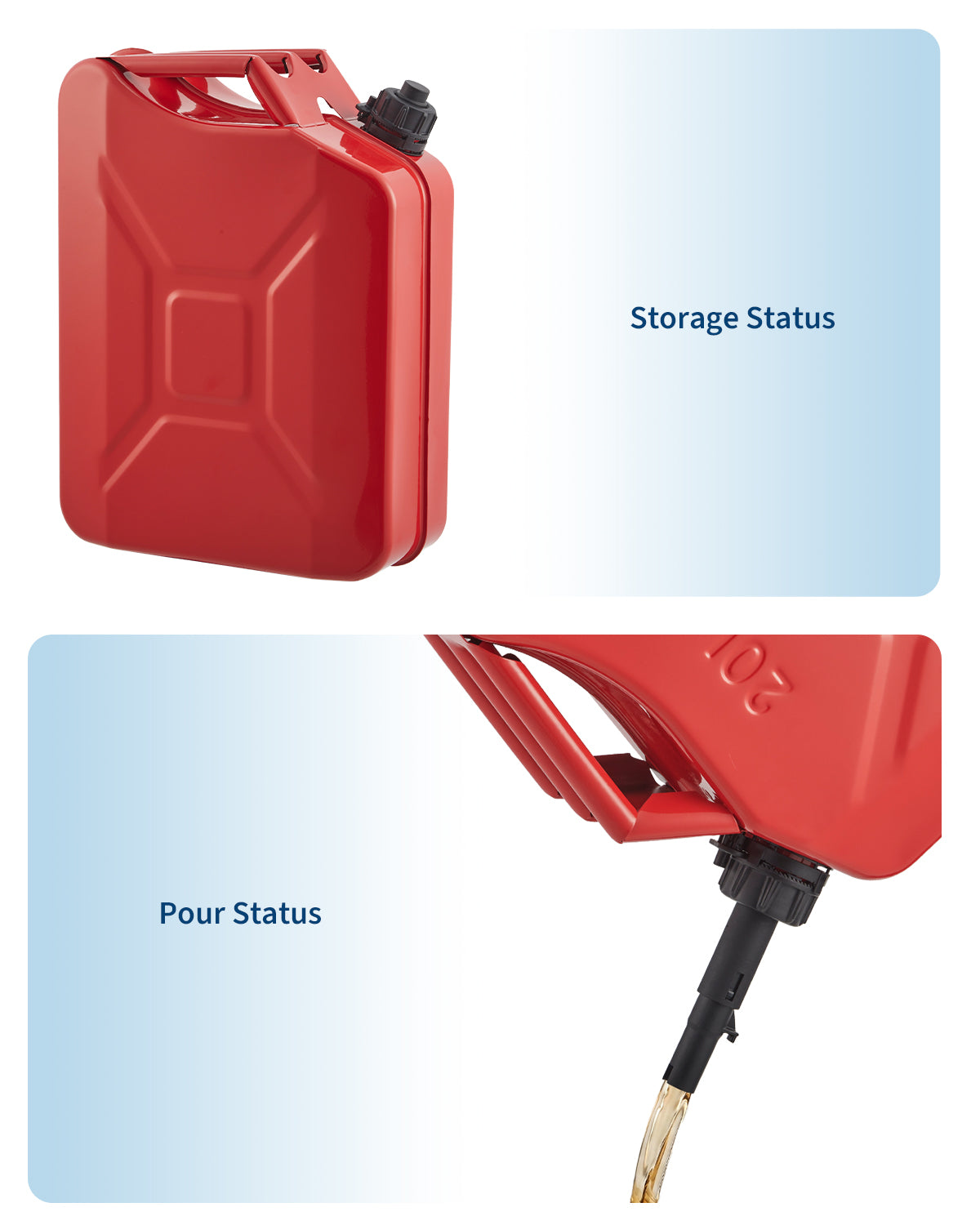 Garvee 20L Metal Fuel Container with Tube, 5.3 Gallon Jerry Can with Sealing Cap, Grip Handle,6L/Min Max Flow Rate,Corrosion-Resistant Tank for Most Vehicles Cars Motorcycle ATV UTV, Red 2 Pack