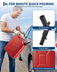 Garvee 20L Metal Fuel Container with Tube, 5.3 Gallon Jerry Can with Sealing Cap, Grip Handle,6L/Min Max Flow Rate,Corrosion-Resistant Tank for Most Vehicles Cars Motorcycle ATV UTV, Red 2 Pack