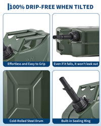 Garvee 20L Metal Fuel Container with Tube, 5.3 Gallon Jerry Can with Sealing Cap, Grip Handle,6L/Min Max Flow Rate,Corrosion-Resistant Tank for Most Vehicles Cars Motorcycle ATV UTV, Green 1 Pack