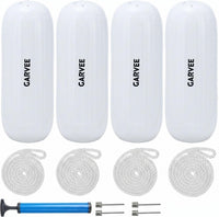 Garvee 10" x 28" HTM Boat Fender Set – 4-Pack Inflatable Center Hole Marine Boat Bumpers with Hand Pump and Storage Bag, Heavy-Duty PVC Dock Protection Guards for Yachts and Sailboats (White)