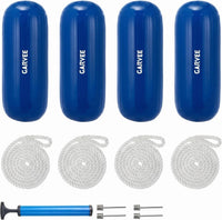 Garvee 10" x 28" HTM Boat Fender Set – 4-Pack Inflatable Center Hole Marine Boat Bumpers with Hand Pump and Storage Bag, Heavy-Duty PVC Dock Protection Guards for Yachts and Sailboats (Blue)