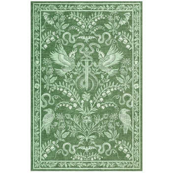 Garvee 4' x 6' Vintage Botanical Bird & Snake Area Rug, Washable Non-Slip Soft Low-Pile Rug for Bedroom, Office & Entryway, Green