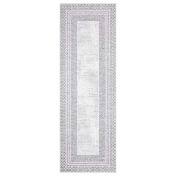 Garvee 2' x 6' Modern Geometric Non-Slip, Machine-Washable, Soft Faux Cashmere Aesthetic Area Rug- Bedrooms and Entryways, Gray