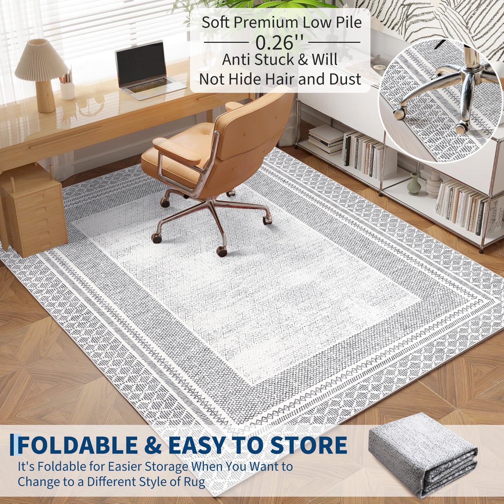Garvee 8' x 10' Modern Geometric Non-Slip, Machine-Washable, Soft Faux Cashmere Aesthetic Area Rug- Bedrooms and Entryways, Gray