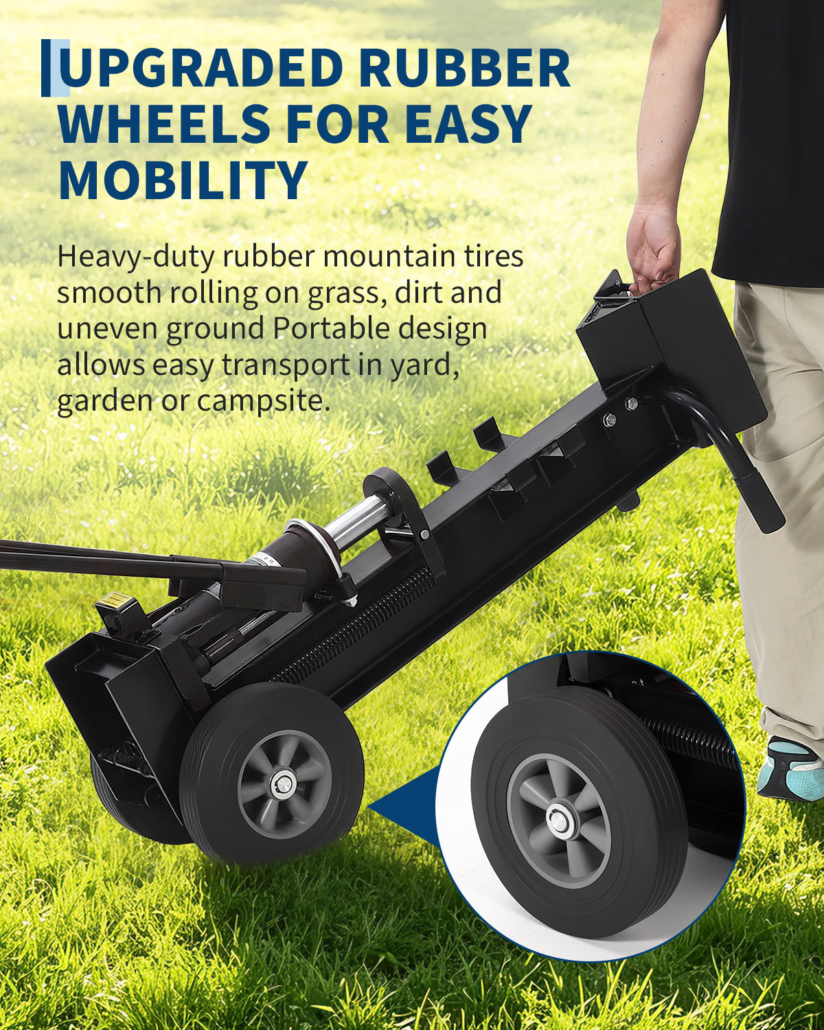Garvee 12 Ton Manual Log Splitter, Hydraulic Wood Splitter with 9.8" Rubber Tires and Dual Speed Pump