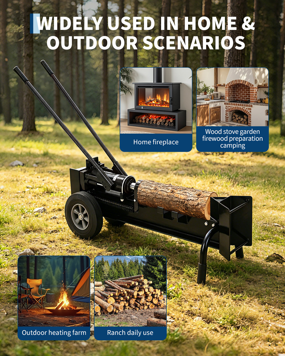 Garvee 12 Ton Manual Log Splitter, Hydraulic Wood Splitter with 9.8" Rubber Tires and Dual Speed Pump