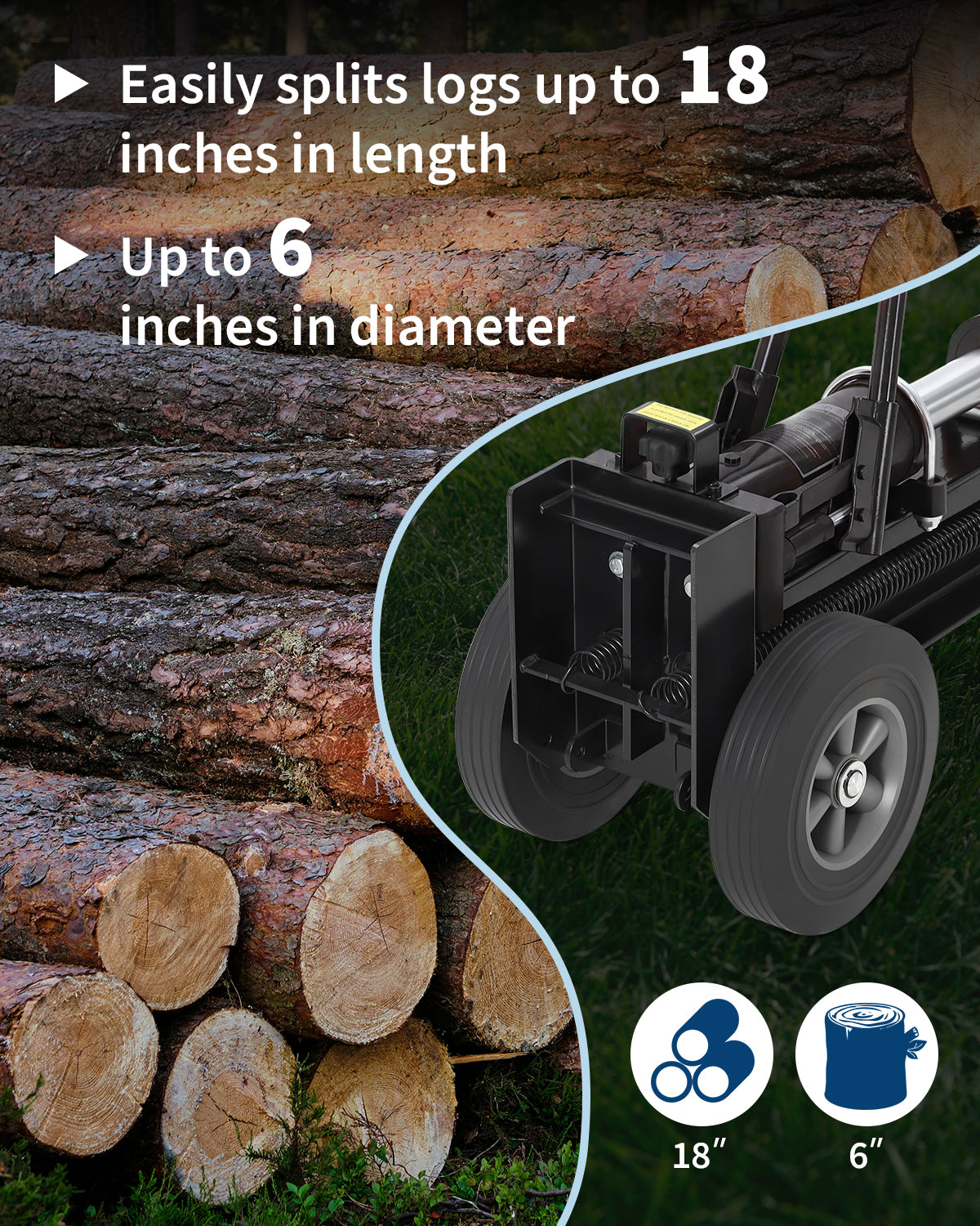 Garvee 12 Ton Manual Log Splitter, Hydraulic Wood Splitter with 9.8" Rubber Tires and Dual Speed Pump