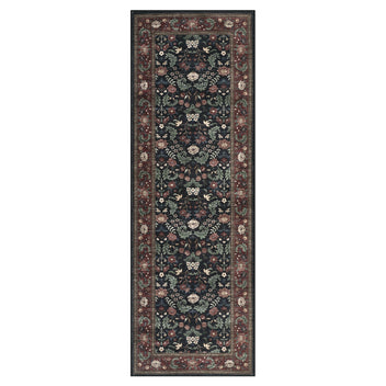 Garvee 2' x 6' Black Garden Floral Runner Rug, Washable Non-Slip Low-Pile Vintage Botanical Rug for Hallway, Kitchen & Entryway