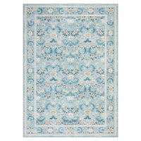 Garvee 5' x 7' Light Blue Vintage Floral Area Rug, Washable Non-Slip Low-Pile Soft Botanical Rug for Bedroom, Nursery & Living Room