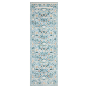 Garvee 2' x 6' Light Blue Vintage Floral Runner Rug, Washable Non-Slip Low-Pile Botanical Hallway Rug for Kitchen & Entryway