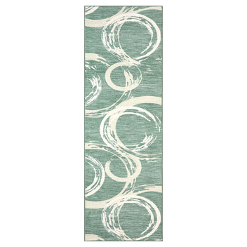 Garvee 2' × 6' Abstract Swirl Runner Rug, Machine Washable Non-Slip Low-Pile Rug for Hallway, Kitchen & Entryway, Green
