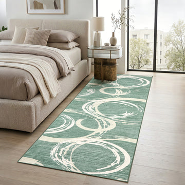 Garvee 2' × 6' Abstract Swirl Runner Rug, Machine Washable Non-Slip Low-Pile Rug for Hallway, Kitchen & Entryway, Green