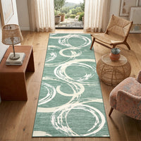 Garvee 2' × 6' Abstract Swirl Runner Rug, Machine Washable Non-Slip Low-Pile Rug for Hallway, Kitchen & Entryway, Green
