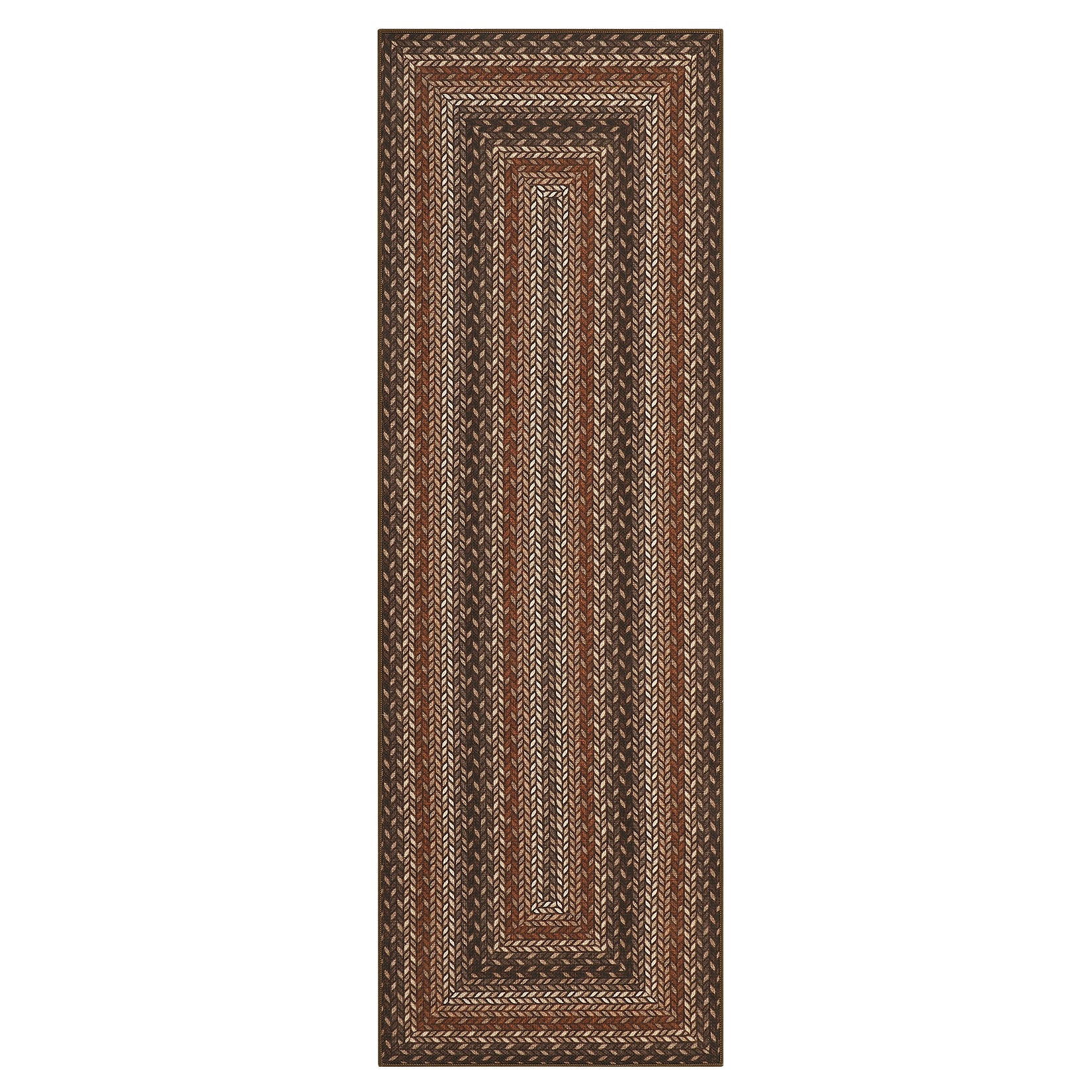 Garvee 2' x 6' Easy Jute Indoor Outdoor Runner Rug, Washable Non-Slip Braided-Print Low-Pile Rug for Hallway, Entryway, Kitchen & Covered Patio, Orange/Brown