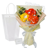 Garvee Handmade Woven Yarn Artificial Flower Bouquet Gift Set – Faux Flowers Arrangement – Includes Card & Gift Bag – Distinctive Keepsake for Birthday, Mother's Day, Graduation, Housewarming – Small Orange Carnation