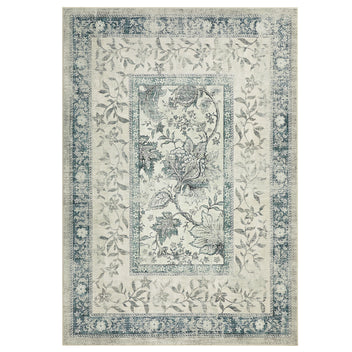Garvee Washable Rugs for Indoor Use, Green Botanical Floral Print, Non-Slip Low Pile Soft Area Rug, Farmhouse Aesthetic Carpet for Living Room, Bedroom, Kitchen, Dining Room