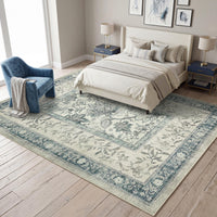 Garvee Washable Rugs for Indoor Use, Green Botanical Floral Print, Non-Slip Low Pile Soft Area Rug, Farmhouse Aesthetic Carpet for Living Room, Bedroom, Kitchen, Dining Room