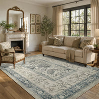 Garvee Washable Rugs for Indoor Use, Green Botanical Floral Print, Non-Slip Low Pile Soft Area Rug, Farmhouse Aesthetic Carpet for Living Room, Bedroom, Kitchen, Dining Room