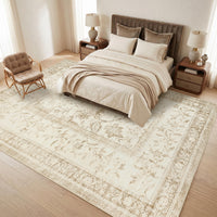 Garvee Washable Rugs for Indoor Use, Green Botanical Floral Print, Non-Slip Low Pile Soft Area Rug, Farmhouse Aesthetic Carpet for Living Room, Bedroom, Kitchen, Dining Room