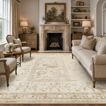 Garvee Washable Rugs for Indoor Use, Green Botanical Floral Print, Non-Slip Low Pile Soft Area Rug, Farmhouse Aesthetic Carpet for Living Room, Bedroom, Kitchen, Dining Room
