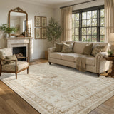 Garvee Washable Rugs for Indoor Use, Green Botanical Floral Print, Non-Slip Low Pile Soft Area Rug, Farmhouse Aesthetic Carpet for Living Room, Bedroom, Kitchen, Dining Room - Beige