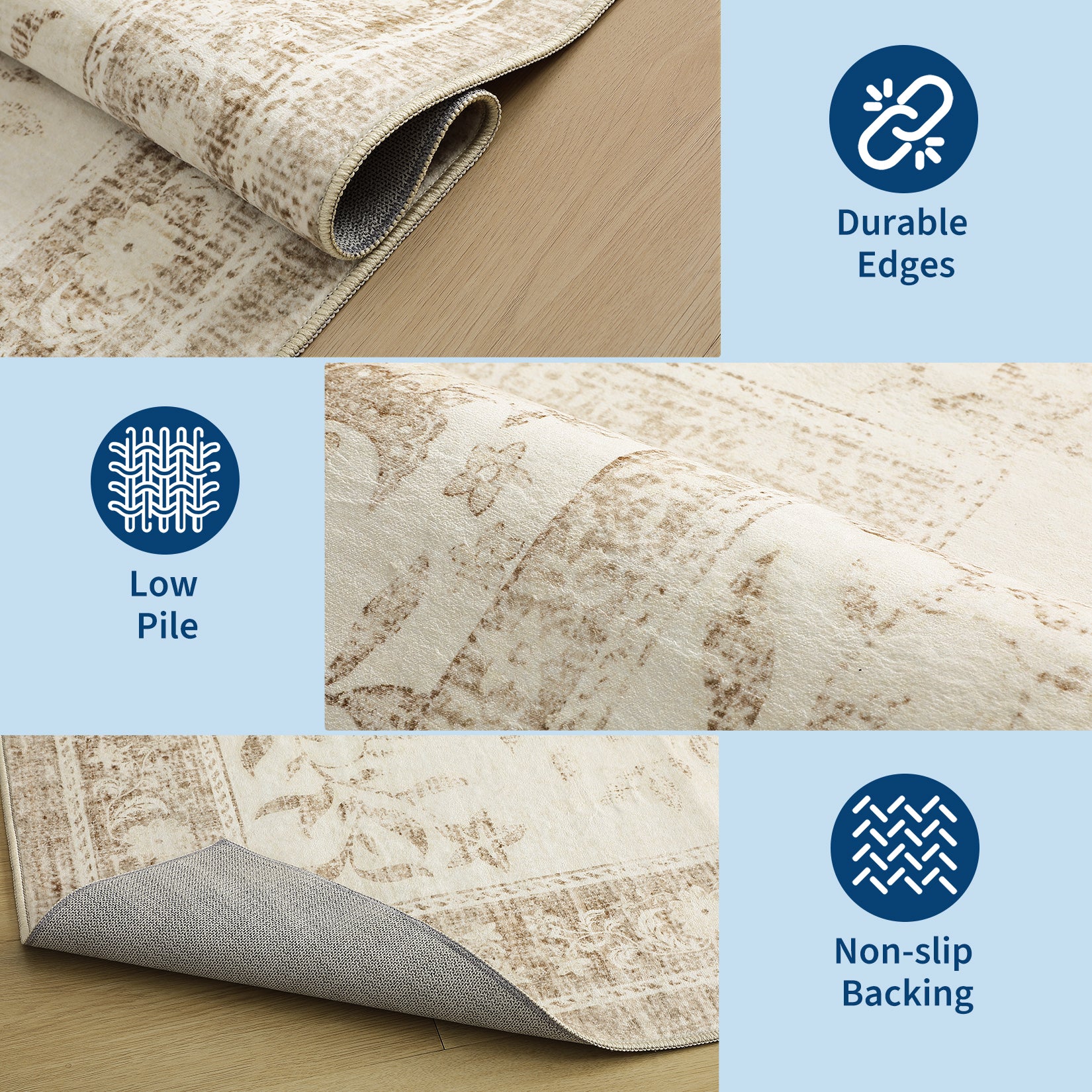 Garvee Washable Rugs for Indoor Use, Green Botanical Floral Print, Non-Slip Low Pile Soft Area Rug, Farmhouse Aesthetic Carpet for Living Room, Bedroom, Kitchen, Dining Room