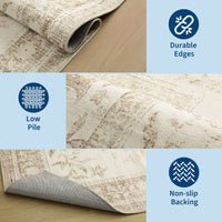 Garvee Washable Rugs for Indoor Use, Green Botanical Floral Print, Non-Slip Low Pile Soft Area Rug, Farmhouse Aesthetic Carpet for Living Room, Bedroom, Kitchen, Dining Room