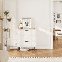 Garvee Modern Fluted 3 Drawer Dresser - Spacious Wooden Storage Cabinet with Metal Legs - Anti-Tipping Device for Bedroom, Entryway, Living Room - Mid Century Hallway Chest - Color: White