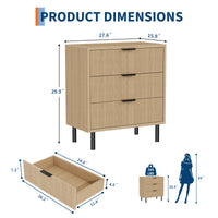 Garvee Modern Fluted 3 Drawer Dresser - Wide Wood Grain Storage Cabinet with Metal Legs - Anti-Tipping Device for Bedroom, Entryway, Living Room - Closet Drawer Organizer - Color: Wood grain color