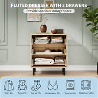 Garvee Modern Fluted 3 Drawer Dresser - Wide Wood Grain Storage Cabinet with Metal Legs - Anti-Tipping Device for Bedroom, Entryway, Living Room - Closet Drawer Organizer - Color: Wood grain color