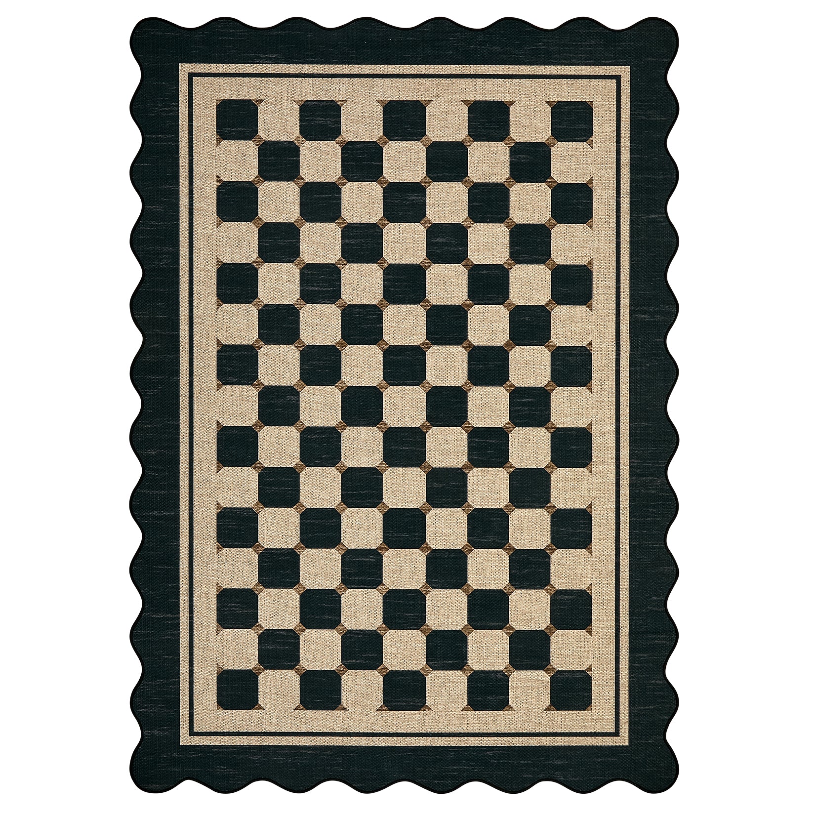 Garvee Scalloped Jute Area Rug - Washable Non-Slip Black Carpet for Living Room, Office, Bedroom, Outdoor Patio, Entryway, Porch, Balcony - Modern Farmhouse - Black, 8x10ft