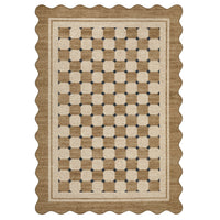 Garvee Scalloped Jute Area Rug - Modern Checkered Design - Washable Non-Slip Low Pile Carpet for Living Room, Entryway, Kitchen, Bedroom, Office - Indoor Outdoor - Flaxen Color, 4x6ft